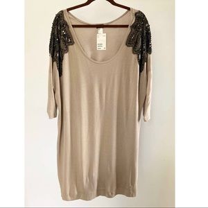 Oversized long sleeve T with embellished shoulder